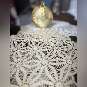 Victorian Style Vintage Table Runner, Soft Cotton Wool Hand Crafted